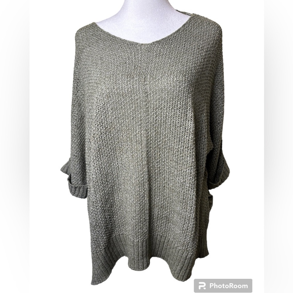 Talulah Moss Green Open Knit Elbow Length Sleeve Lightweight Sweater Size Small